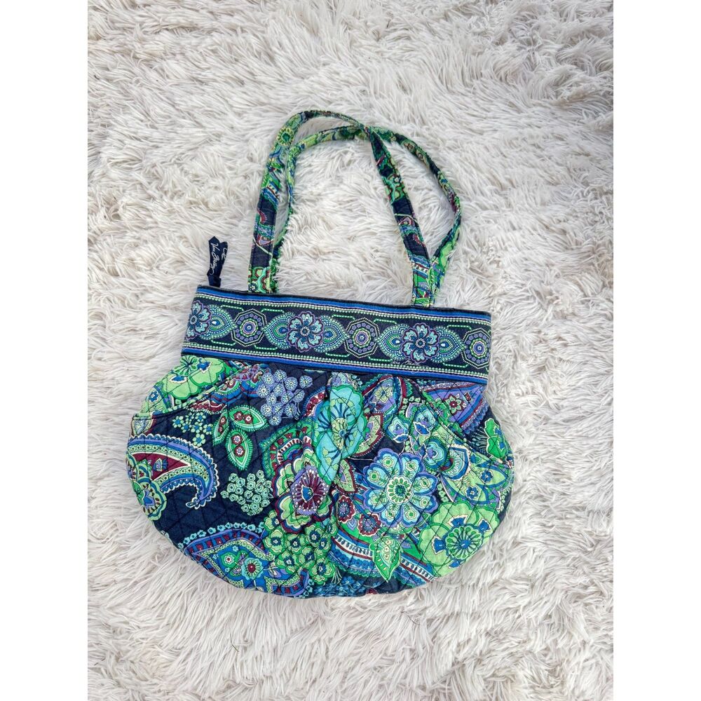 Vera Bradley Bali Blue Quilted Cotton Pleated Shoulder Bag Floral Paisley